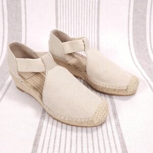 Tory Burch Shoes Womens 5.5 Catalina Wedge Beige Espadrille White Canvas Resort